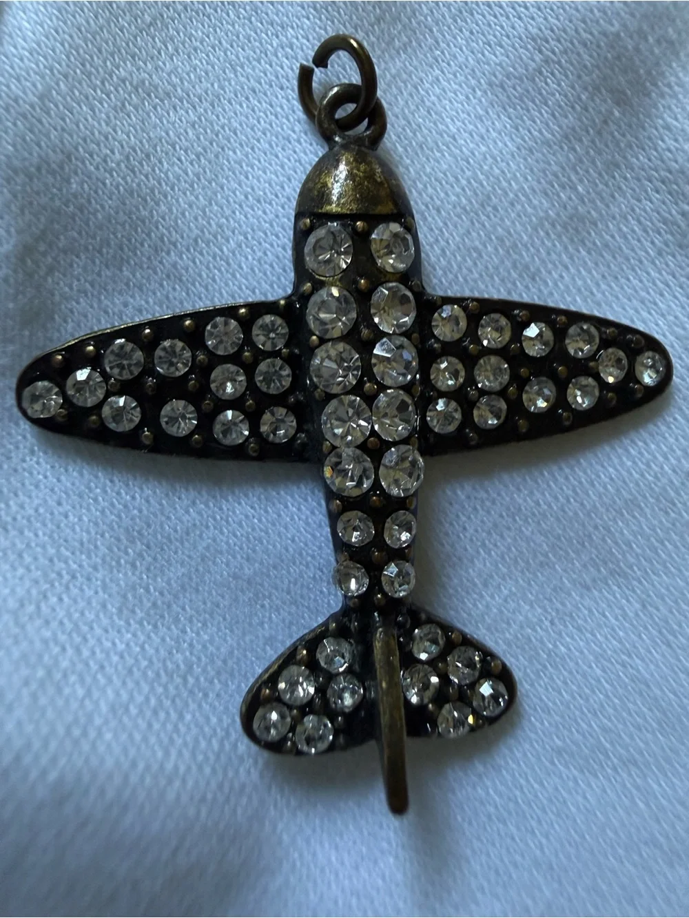 Vintage Airplane Rhinestone Pendant Charm Antique Bronze Style Unisex Jewelry